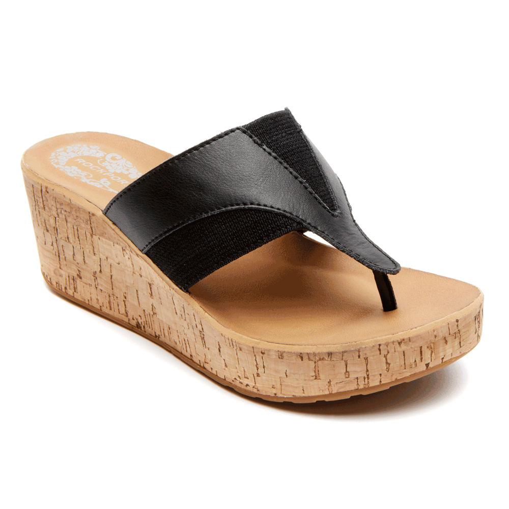 Rockport Womens Weekend Casuals Lanea Gore Thong - Wedges Black - PHF176230